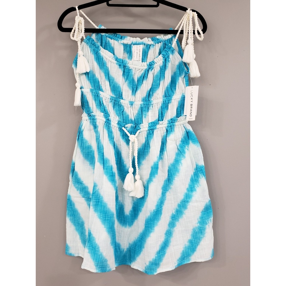 NEW SMALL SWIM COVER UP Lucky Brand Swim Blue & White Tie Dye BOHO FESTIVAL